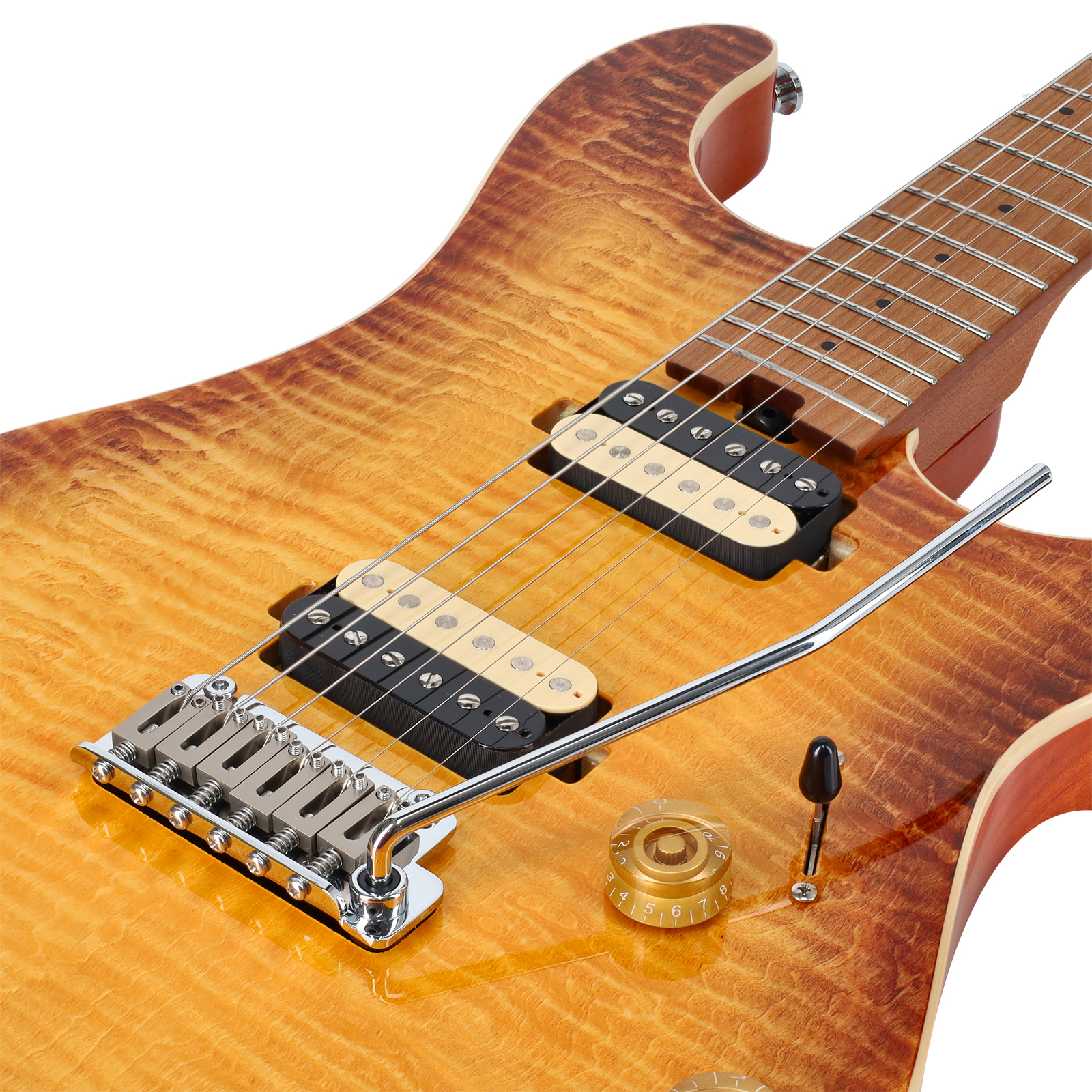 Close-up of the Titan's HH Alnico V humbuckers and coil-split switch